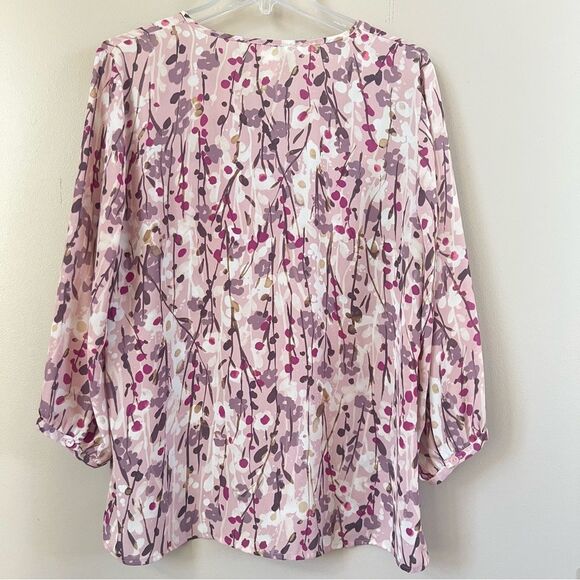 Cynthia Rowley Button Popover 3/4 Sleeve Floral Print Top Blouse SZ L - Picture 2 of 10